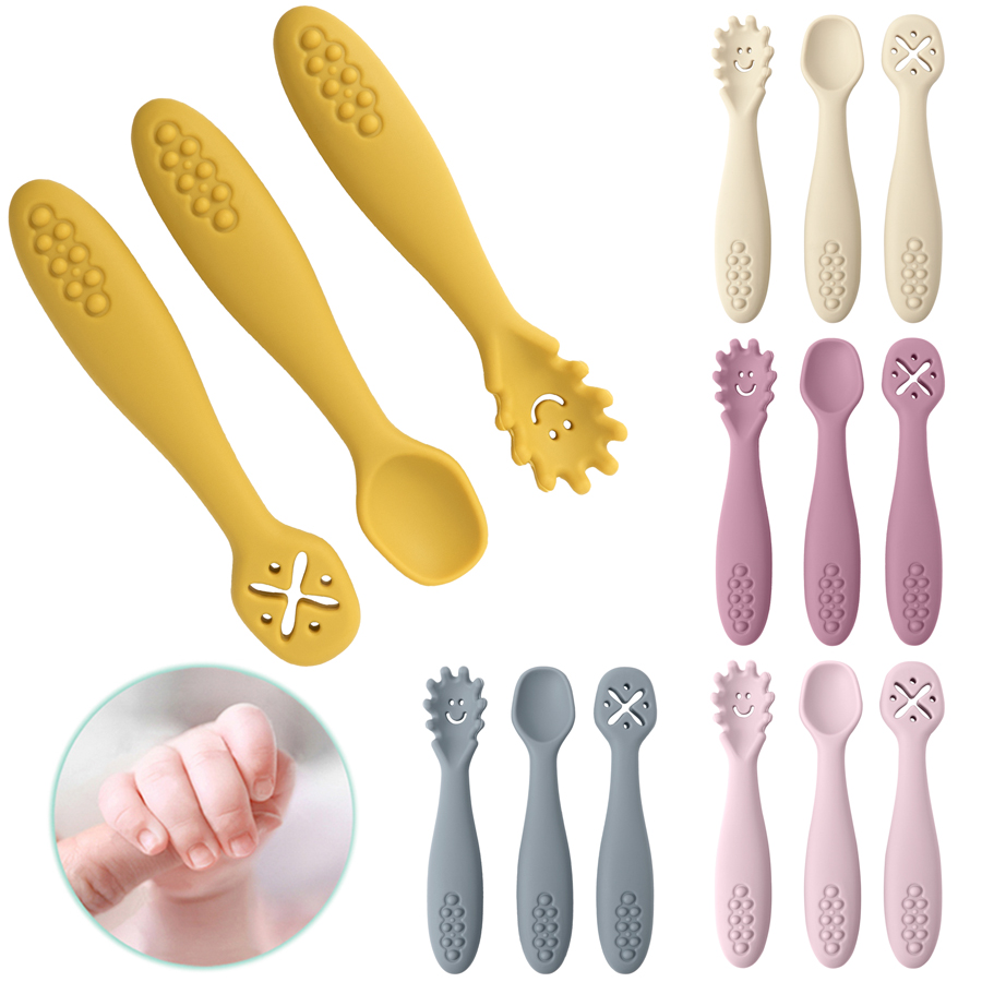 Baby Food Utensils Set - 3 pçs colher de silicone garfo