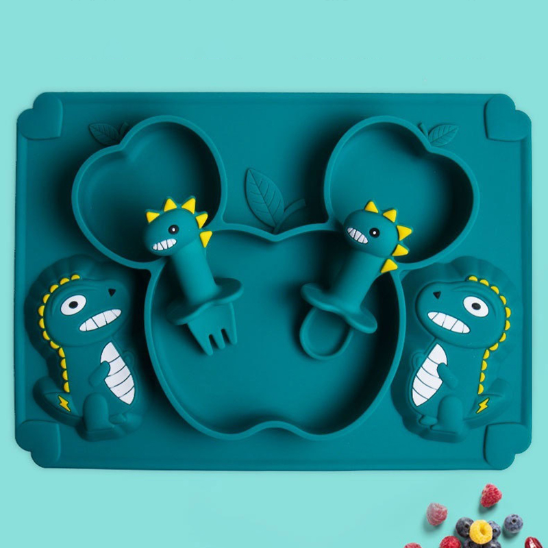 Baby Food Utensils Set - Baby Dinosaur Silicone Talheres, Aprendendo colher