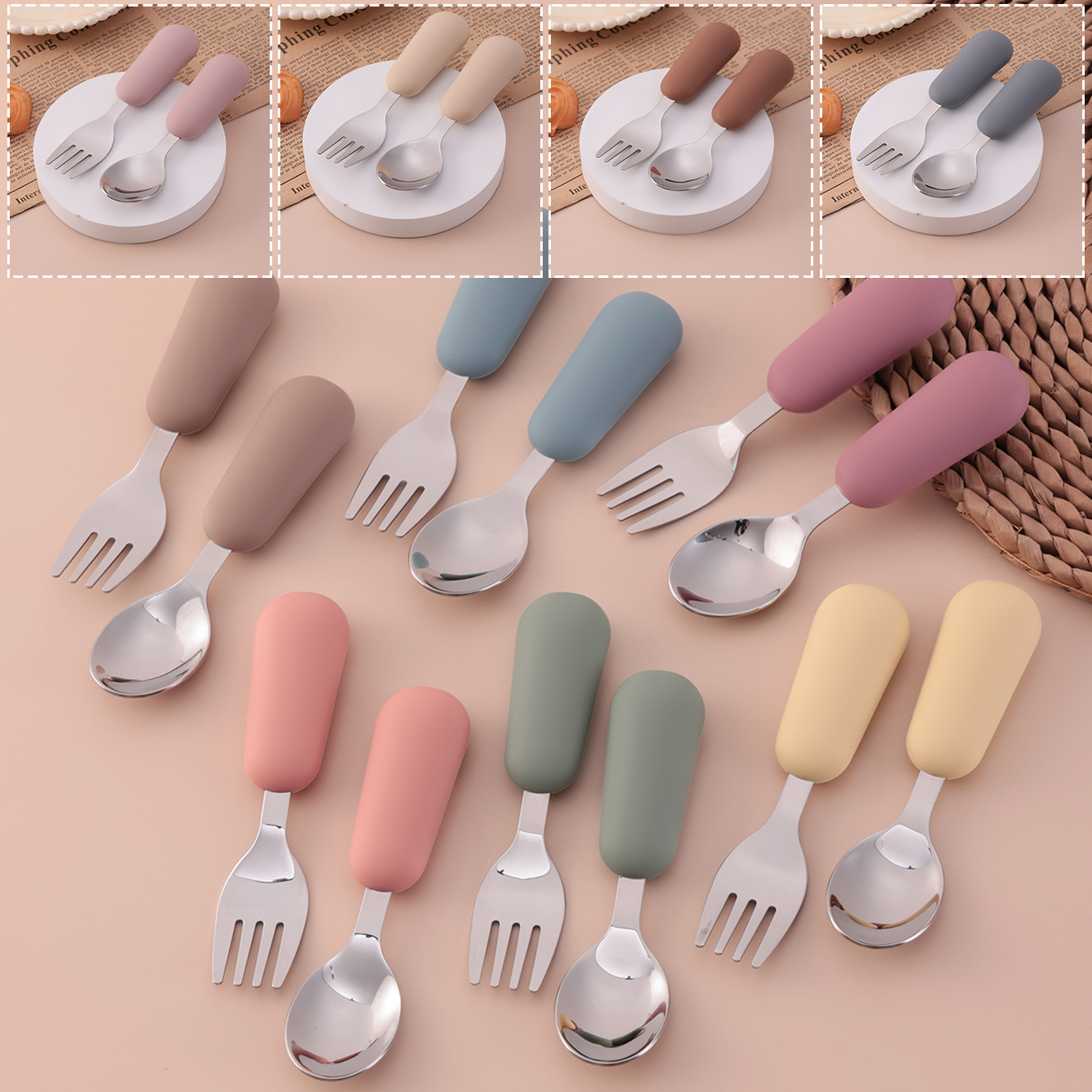 Cor crianças 2 pçs garfo colhe - Baby Food Utensils Set avaliação e preço